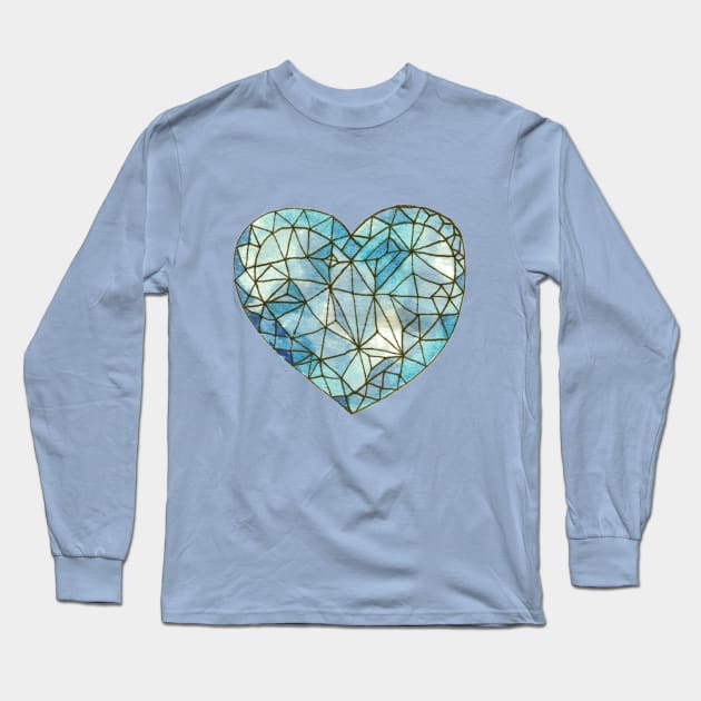 Heart of Glass Crystal Gemstone Jewel Blue Long Sleeve T-Shirt by Cecilia Mok